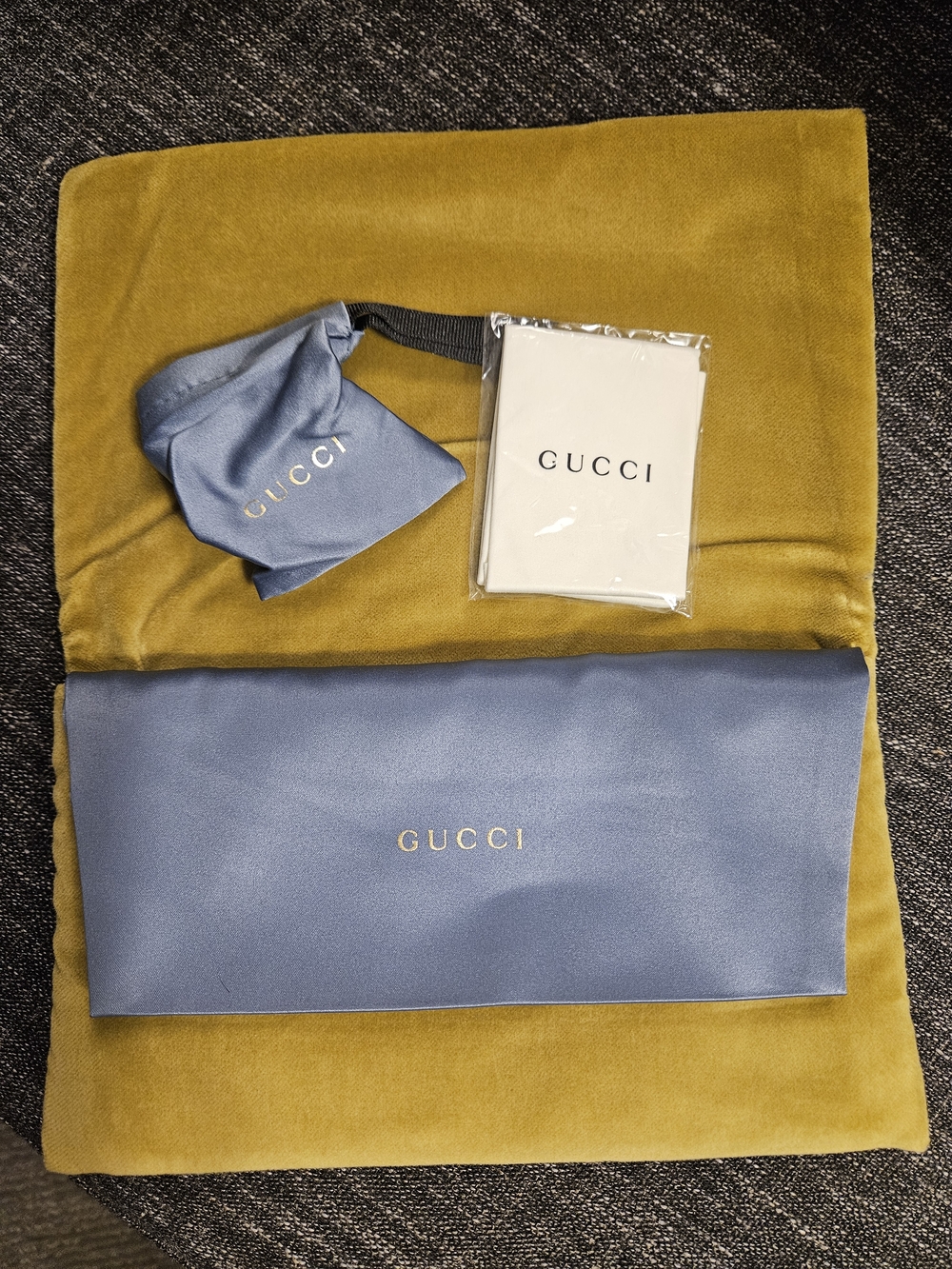 Gucci Blue Satin Sunglasses Dust Bags with Gold Logo